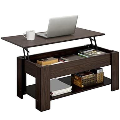 Yaheetech Mesa de Centro Elevable y Extensible con Revistero 98x50x(41,8-56) cm Mesa Cafe Elevable para Salón Comedor con Estante Mesita Mueble Salon Comedor Espresso