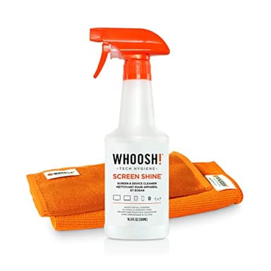 WHOOSH! Kit de Limpieza de Pantallas Recargable, Ideal para Smartphones, iPad, Gafas, Kindle, Pantallas táctiles y televisores, Incluye 1 Botella de 500 ml + 1 paño de Microfibra
