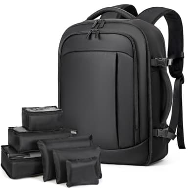 Lekespring Mochila Viaje Grande Hombre Mujer 48x36x26 cm (45L) | Mochila Maleta Viaje con 6 Bolsas Organizadoras - Vacaciones Negocios Viajes Escuela - Negro