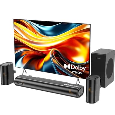 Hiwill 4.1 Dolby Atmos Barra de Sonido para TV, Potencia máxima de 300 W, Barra Sonido PC con subwoofer, 2 Altavoces Envolventes Frontales, HDMI eARC/Bluetooth 5.3/Óptica/AUX, HiElite A41