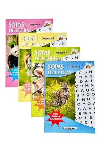Sopas de Letras en Español, Pack de 4 Libros, 376 Pasatiempos, Letra Grande, Blanco y Negro