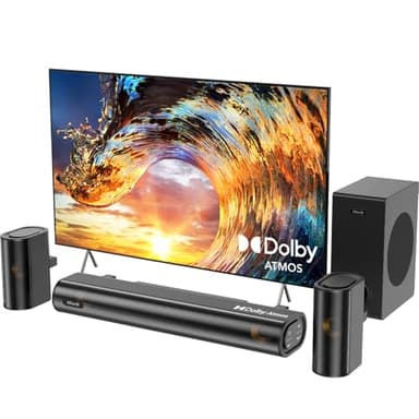 Hiwill Barra de Sonido TV de 4.1 Canales con Dolby Atmos, 300W Barras de Sonido para TV con subwoofer, 2 Altavoces Envolventes Frontales, Home Cinema, Agudos y Graves Ajustables, HiElite A41