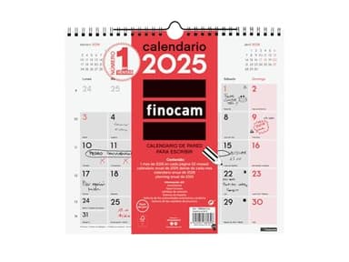 Finocam - Calendario Neutro de Pared para Escribir 2025 Mes Vista Enero 2025 - Diciembre 2025 (12 meses) Español