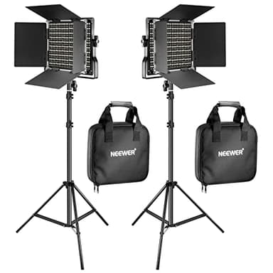 NEEWER 2 Piezas Bi-Color 660 LED de Luz de Vídeo y Kit de Soporte Incluye: (2) 3200-5600K CRI 96 + Regulable Luz con Soporte en U y Barndoor, (2) 75 Pulgadas Soporte de Luz para Fotografía de Estudio