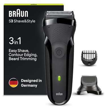 Braun Series 3 Afeitadora Eléctrica Hombre, Máquina de Afeitar Barba 3 En 1 con Recortadora De Precisión Para La Barba Y 5 Peines, Recargable E Inalámbrica, Shave&Style, 300BT, Negro