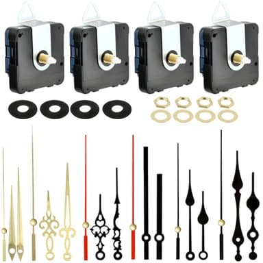 DODUOS 4 Piezas Maquinaria Reloj Pared Pilas, Negro Mecanismo Reloj de Pared, Mecanismo Reloj de Pared Silencioso con 6 Pares Diferentes de Kits de Movimiento de Bricolaje de Repuesto