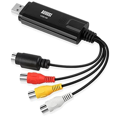 Capturadora de Video y Audio USB 2.0 - August VGB100 Transferencia VHS a DVD Digital Convertidor VCR Grabber Grabadora Digitalizadora para Windows 11,10, 8, 7, Vista, XP