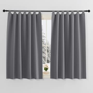PONY DANCE Cortinas Termicas Aislantes Frio y Calor 140x145 CM， Cortinas Opacas Cortas para Dormitorio Juvenil Habitacion Cocina 2 Piezas con Trabillas, Gris