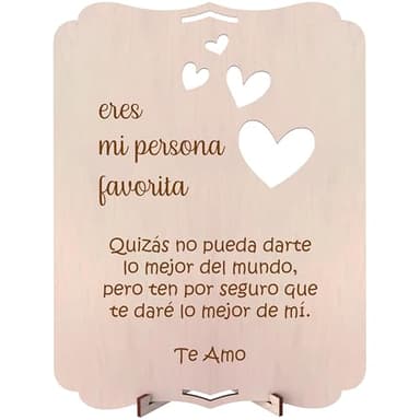 nagu® Tarjeta de Amor de Madera, Regalo para parejas, Novia, Novio, 11 x 15 cm. Regalos para Aniversario, San Valentín, o Cumpleaños. Detalles para Regalar con Frase de amor. Incluye pie de soporte.