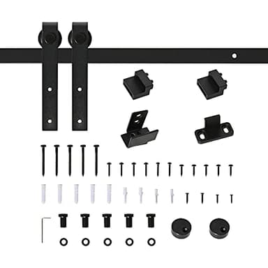 HOMCOM Mini Herraje para Puerta Corredera 200 cm Kit de Accesorios para Puerta Corrediza de Madera con 2 Rieles de Acero al Carbono Carga 20 kg 200x0,4x18 cm Negro