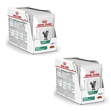 Royal Canin Gestión del peso veterinario Satiety | Paquete doble | 2 x 12 x 85 g | Alimento completo para gatos | Reducir el exceso de peso | Finos trozos en salsa