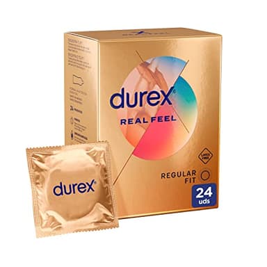 Durex Preservativos Real Feel, Extra lubricados, Sin Látex, Forma Easy-On, 24 condones