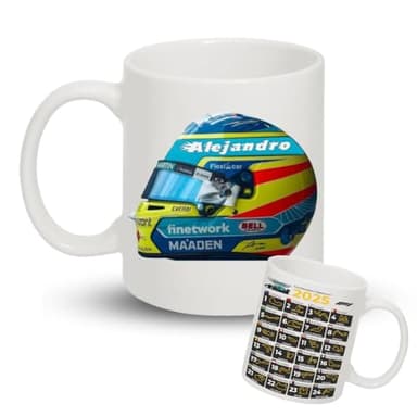 Luxury Desing Regalo personalizado - Tazas para personalizar - Taza personalizada nombre - Alonso - Taza personalizada Formula 1 - Regalos formula 1 - F1 (Casco Alonso)