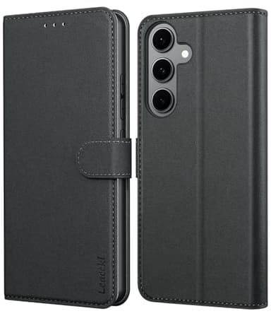 Leacckl Funda para Samsung Galaxy S24 FE, Funda Tipo Cartera de Piel, Funda Abatible con Tarjetero y Hebilla Magnética, Funda de Piel Tipo Libro para Samsung Galaxy S24 FE, Negro