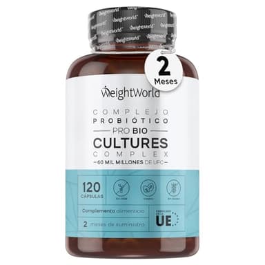 Prebióticos y Probióticos Intestinales con 20 Cepas Bacterianas - 120 Cápsulas | 60 Mil Millones UFC para la Flora Intestinal y Balance Interno | Apto para Veganos, Sin Lactosa y Sin OGM
