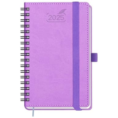 BEZEND Agenda 2025 Pequeña Semana Vista Espiral, A6 Mensuales Planificador Anual 2025 con Papel de 80 g/m² - Tapa Blanda de Cuero PU, Tamaño Bolsillo 9 x 15,5 cm, Lavanda