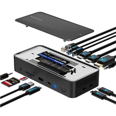 WAVLINK USB C Triple Display Docking Station, 13-In-1 Tipo C 10Gbps Hub con M.2 PCIe/SATA SSD Enclosure, 4K@60Hz HDMI/DP, USB C/USB-A Gen 3.2/3.1, SD/TF, Soporte 100W PD, Gigabit RJ45 para Windows, Ma