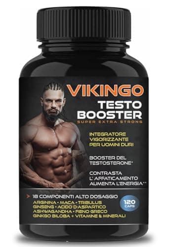 Testosterona Masculina, Masa Muscular, VIKINGO 120 Testosterona Booster Estimulante Suplemento Energético Masculino con Maca, Tribulus, Ashwagandha, Arginina, Ginkgo Biloba, Fenogreco, Vitaminas y Min