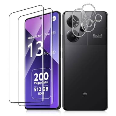 Vanrain Protector de Pantalla para Xiaomi Redmi Note 13 Pro Plus 5G/Redmi Note 13 Pro+ 5G, 2+2 Piezas 3D Curvo Cristal Vidrio Templado y Protector de Lente de Cámara, Alta Definición 9H Dureza