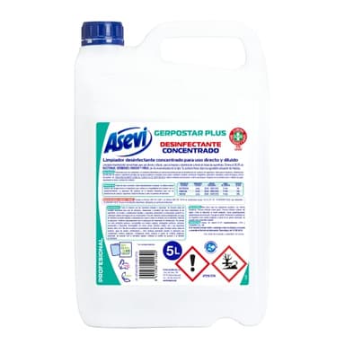 Asevi Profesional Desinfectante Limpiahogar Concentrado - Limpiador Desinfectante Multiusos - Sin Lejía - Elimina Gérmenes, Bacterias y Virus - Vigorizante y Fresco Aroma - Envase de 5 Litros