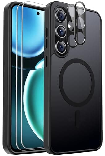 Funda magnética para Samsung Galaxy S24 FE a prueba de golpes, compatible con MagSafe, con 2 protectores de pantalla + 2 protectores de lente de cámara, funda translúcida antihuellas para Samsung