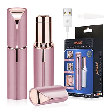 URAQT Depiladora Facial Mujer, Eléctrica Depiladora Cejas USB Recargable, Recortador de cejas portátil con Luz LED, Afeitadora Eléctrica para Mujer Sin Dolor para Cara Nariz Labio, Dorado Rosado