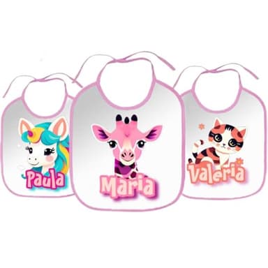 Luxury Desing Babero bebe personalizado - Pack 3ud - Babero bebe impermeable - Babero recien nacido - Regalo recien nacido - Regalo bebe - (Pack niña)