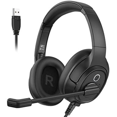 EKSA Auriculares USB con Micrófono, Cascos con Microfono Cancelación de Ruido, Control de Audio, Auriculares con Cable y Microfono para Computadora Portátil/Centro de Llamadas/Oficina/Zoom/Equipos