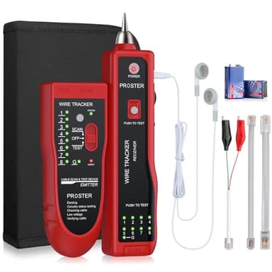 Proster Comprobador de Cables RJ45 RJ11 con Pelacables Tester de Cables de Red con Auriculares Rastreador de Cables para Cables LAN Ethernet RJ45 RJ11 Líneas Telefónicas-Rojo