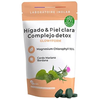 Complejo Detox, Piel Limpia | Clorofila Orgánica + Cardo Mariano Orgánico + Bardana Orgánica + Fibra Prebiótica Orgánica | Detox Hepático, Digestión, Piel Brillante, Acné | Sin Aditivos