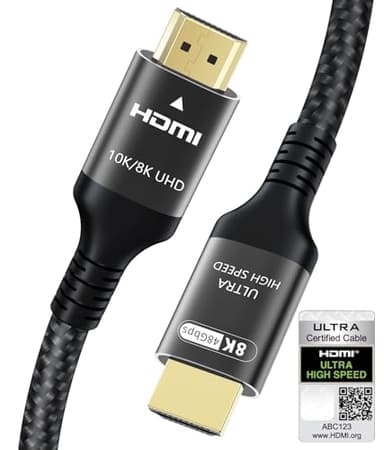 Adauxter Cable HDMI 2.1 10K 8K 2M, Certificado 48Gbps Ultra Alta Velocidad Cable HDMI con Ethernet 4K 240Hz 165Hz 120Hz 8K60Hz eARC HDCP2.3 HDR10+ PC Ordenador Portátil TV Monitor PS5 X-Box