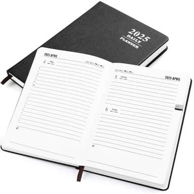 Kesote Agenda 2025 Planificador A5 Día por página con Semana Vista Diario con Tapa Dura Agenda Anual Páginas en Líneas, 340 Páginas, Negro