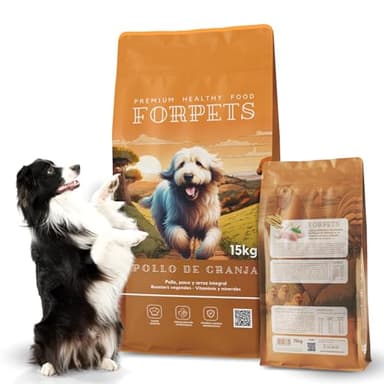 FORPETS Pienso para Perros Adultos Pollo y Pavo de Granja 15KG, Comida Seca Natural con Arroz Integral, Alimento Completo y Equilibrado para Razas Grandes, Medianas, Mini