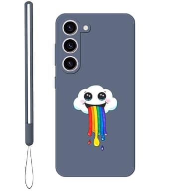 KARTXITAI Funda Case Compatible con Samsung Galaxy S23 Carcasa con Protección de Cámara,Suave TPU Dibujos Aesthetic,Mate Cubierta Movil Nubes,Arco Iris,Creativo Protector Cover-Gris