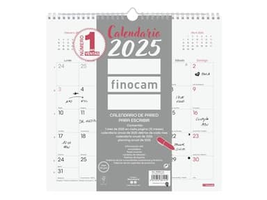Finocam - Calendario Chic de Pared para Escribir 2025 Mes Vista Enero 2025 - Diciembre 2025 (12 meses) Chic Blanco Español