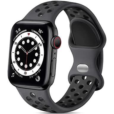 Epova Correa Deporte Compatible con Apple Watch 42mm 44mm 45mm 46mm 49mm, Mujeres Hombres Pulsera de Silicona Transpirable para iWatch SE Series 10 9 8 7 6 5 4 3 2 1, Carbón/Negro, Grande