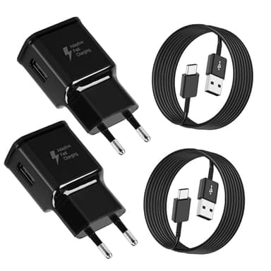 2-Pack 15W Cargador Tipo C Carga Rápida para Samsung Galaxy S21/S20/S10/S10e/S9/S9+/S8/S8 Plus/A05S/A12/A13/A14/A15/A20/A23/A25/A32/A33/A34/A40/A51/Note 9/8, Cargador Movil con Cable USB C 1,5M
