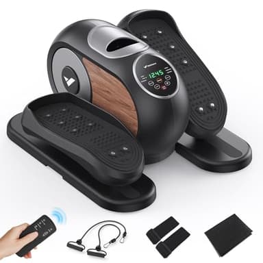 MERACH Máquina Elíptica Eléctrica, Mini Elíptica Bajo Escritorio para el Hogar, Control Remoto, Pantalla, Almohadilla Antideslizante, 12 Velocidades, Silenciosa y Portátil, para Mayores y Adultos