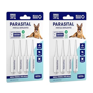 Zotal Parasital Pipetas para Perros Grandes - Blíster de 4 Pipetas - Protección Pulgas, Garrapatas y Mosquitos - 3 a 6 Semanas por Pipeta - Repelente Natural - Fácil Aplicación- Pack de 2 Blíster