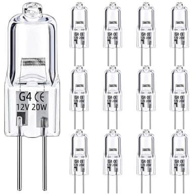 Bombilla Halógena G4 12 piezas, 12V 20W 2800K Luz Blanca cálida, Lámparas Halógenas Regulable Para Sustituir Arañas de Cristal, Luz de Pared, luces de Señalización, Iluminación de Cocinas, etc.