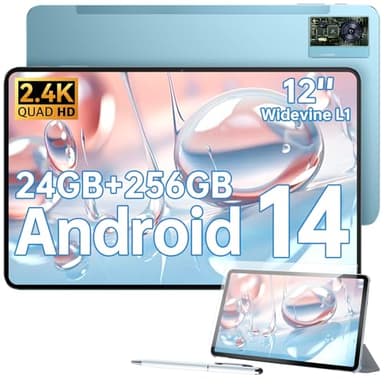 OUKITEL OT5S Tablet 12 Pulgadas 2.4K IPS Tablet Android 14 Tablet con Lapiz 24GB+256GB(TF 2TB) Gaming Tablet con Funda 8250mAh 16MP 4-Altavoces Widevine L1 Dual SIM 4G | Face ID | GPS | OTG | 5G WiFi