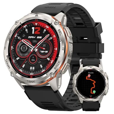 KOSPET Tank T3 Ultra 2 Reloj Inteligente Hombre GPS Integrado, 1,43'' AMOLED Acero Inoxidable Smartwatch Hombre con Llamadas, 470mAh 5ATM Impermeable Reloj Inteligente Compatible con iPhone/Android