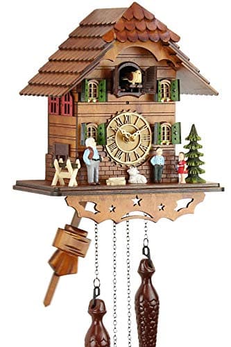 Eble 60820000 - Reloj de cuco de madera auténtica, mecanismo de cuarzo con pilas, con música, casita de Heidi, 25 cm