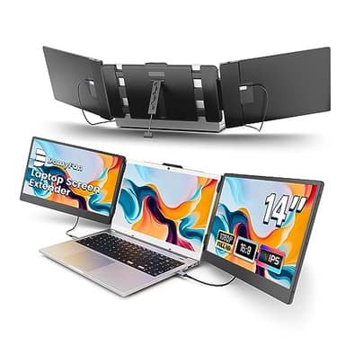 domyfan Monitor Portátil para Portátil,14" FHD 1080P IPS Triple Extensor de Pantalla para Portátil Compatible con 13.3 "-17" Mac, Windows,Android,Chrome,Switch,PS
