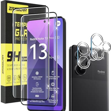 ZAXGLAR Protector Pantalla para Xiaomi Redmi Note 13 Pro Plus 5G Cristal templado,2 Piezas Protector de Pantalla + 2 Piezas Protector de Lente Cámara, Sin Burbujas Vidrio Templado Película Protectora