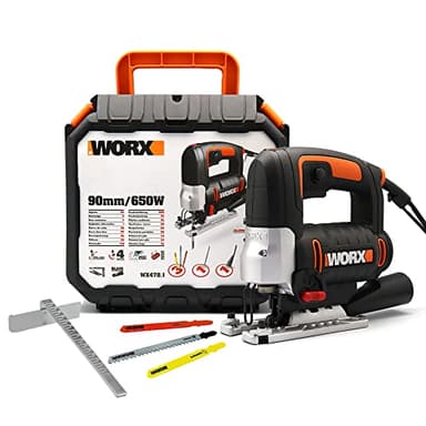 WORX Sierra de calar pendular 650W | WX478.1 | Cambio de cuchilla sin herramientas | Extracción de polvo | Sistema pendular 4 niveles | Maletín | Juego de cuchillas incluido