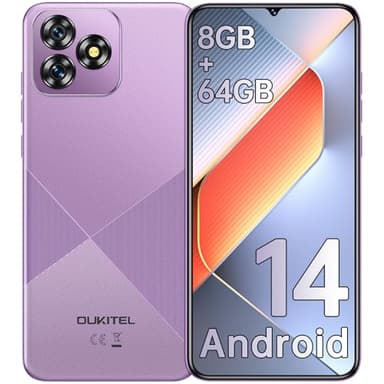 OUKITEL C53 Teléfono Móvil 2024, 6.6“ Pantalla HD+ Smartphone, Android 14 Moviles Libres, 8GB(4+4) RAM+64GB ROM/TF 1TB Telefono Movil, Batería 4300mAh, Cámara 13MP+5MP, 4G Dual SIM - Morado