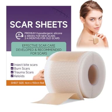Silicone Scar Sheets,Silicone Scar Tape,Parches Cicatrizantes,Hojas de Silicona Para Eliminar Cicatrices de Acné Quemaduras y Cicatrices Quirúrgicas de Cesárea,Reutilizables(4cmx150cm)