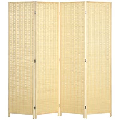 HOMCOM Biombo de 4 Paneles Plegable 180x180 cm Separador de Ambientes Divisor de Habitación Tejido a Mano de Bambú e Hilo de Algodón Decoración Elegante para Salón Natural