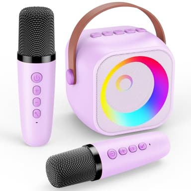 Regalo Niña 3 4 5 6 7 8 9 10 11 Años, Karaoke 2 Microfonos Inalambricos con Luces LED, Microfono Karaoke Infantil Juguetes Niña para Cantar - Regalo Navidad Niño